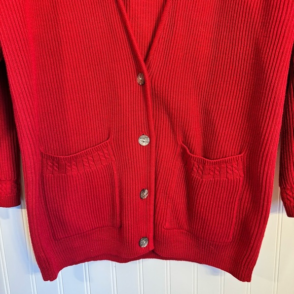 Talbots Women’s Red 100% Cotton Knit Button Down Cardigan Size Medium - Picture 2 of 11